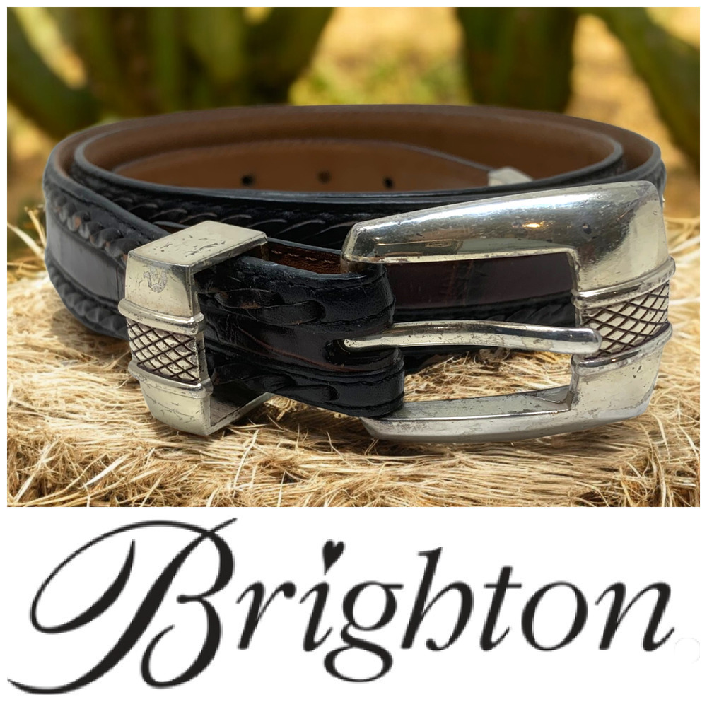 Vintage 1990's Onyx by Brighton Sz 42 2 Tone Black Brown Leather Western Belt